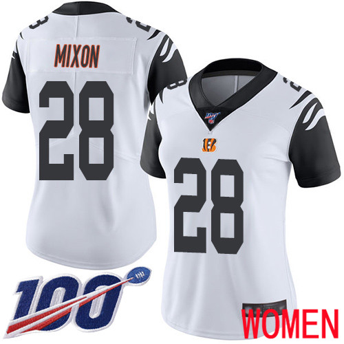 Cincinnati Bengals Limited White Women Joe Mixon Jersey NFL Footballl #28 100th Season Rush Vapor Untouchable->cincinnati bengals->NFL Jersey